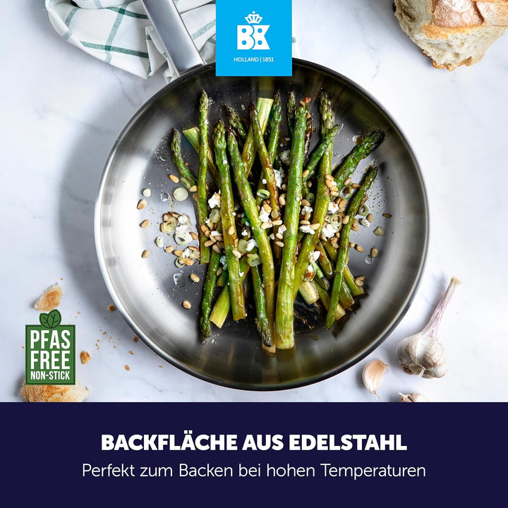 BK Bright 18/10 Edelstahl Bratpfanne Ø 28 cm, Professionelles Kochen, Unbeschichtet,3-Ply,Bleiben-Kü