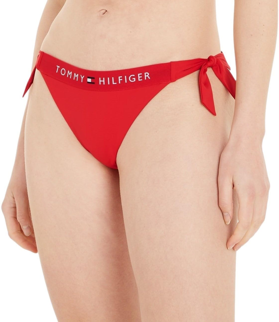 Tommy Hilfiger Damen Bikinihose Seitliche Schnürung Side Tie Cheeky Bikini Sport L Rot (Primary Red)