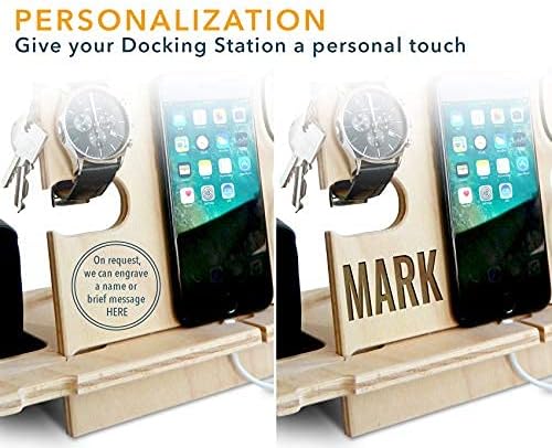 Personalisierte Dockingstation, Smartphone-Ständer - Nachttischhalter aus Holz, Geschenkidee für Män