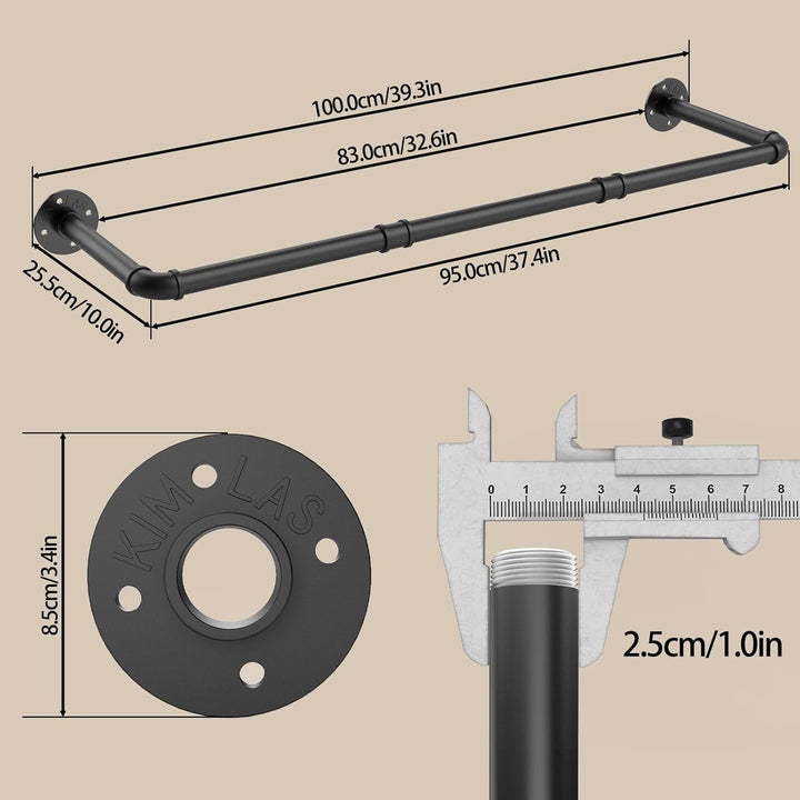 100cm Kleiderstange Industrial, Kleiderständer Wandmontage, Offener Kleiderschrank, Kleiderstangen f