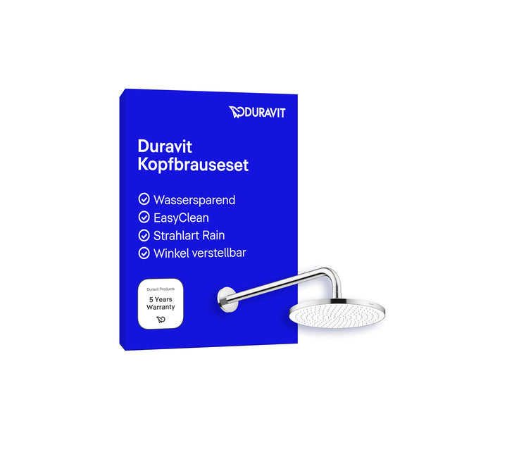 Duravit Universal Kopfbrausenset, Duscharm 410 mm, Duschkopf ((Ø 230 mm), Kopfbrause rund, Armatur i