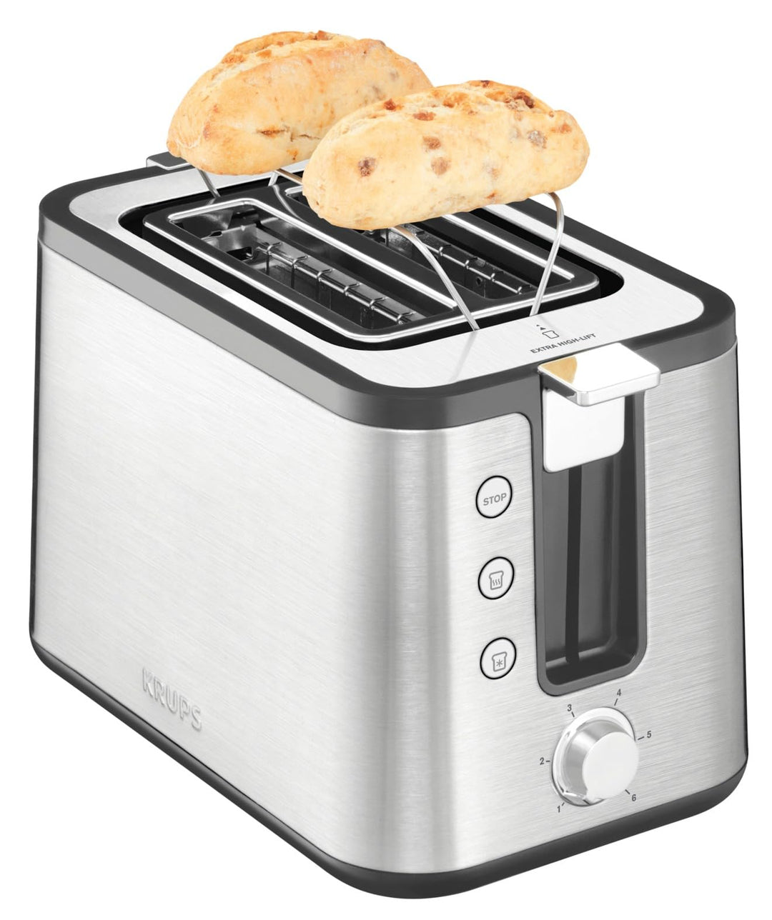 Krups KH442D Control Line Premium Toaster | Edelstahl | 2 kurze Schlitze für 2 Scheiben | Brötchenau