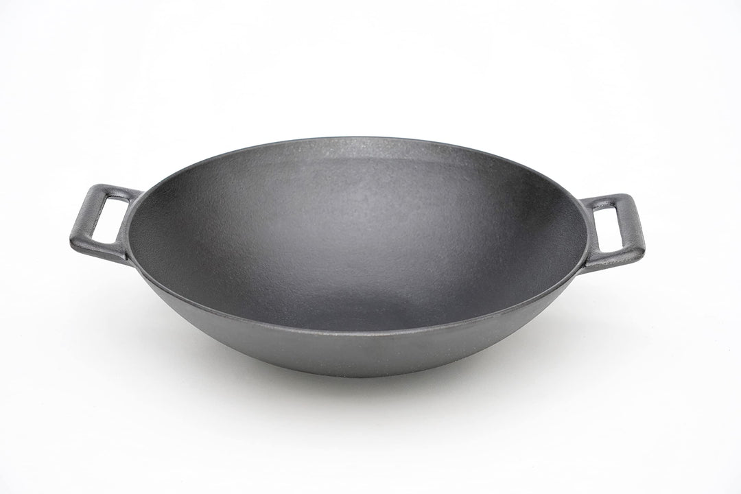 Wok aus Gusseisen, 31 x 8,5 cm, geeignet für Induktion, Glaskeramik, Gas und Grill, gleichmässiges G