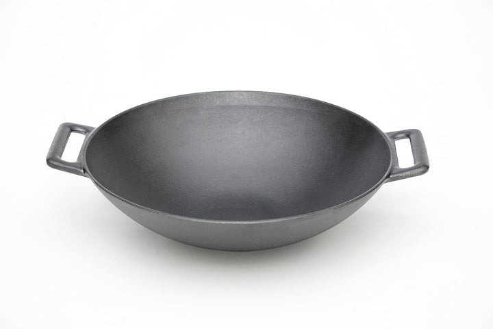 Wok aus Gusseisen, 31 x 8,5 cm, geeignet für Induktion, Glaskeramik, Gas und Grill, gleichmässiges G
