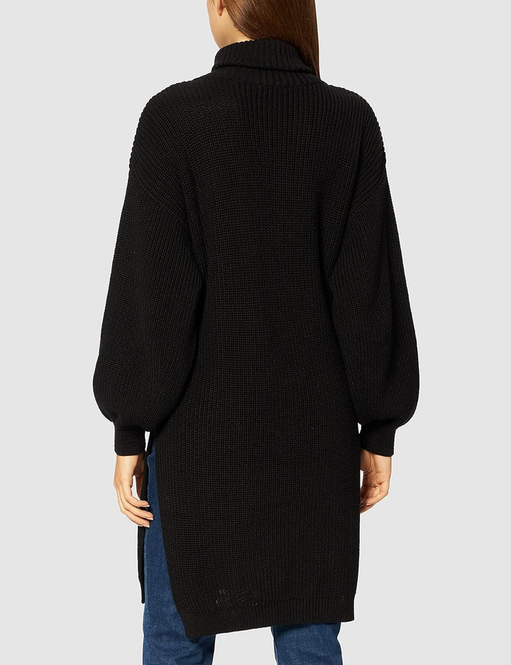 NA-KD Damen Side Slit Knitted Sweater Pullover XXL Schwarz, XXL Schwarz