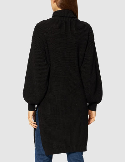 NA-KD Damen Side Slit Knitted Sweater Pullover XXS Schwarz, XXS Schwarz