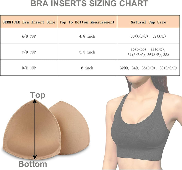 SERMICLE BH Pad Einlagen 4 Paar, BH Pads genäht gepolstert für Sport BH A/B oder C/D, D/E Cup Beige