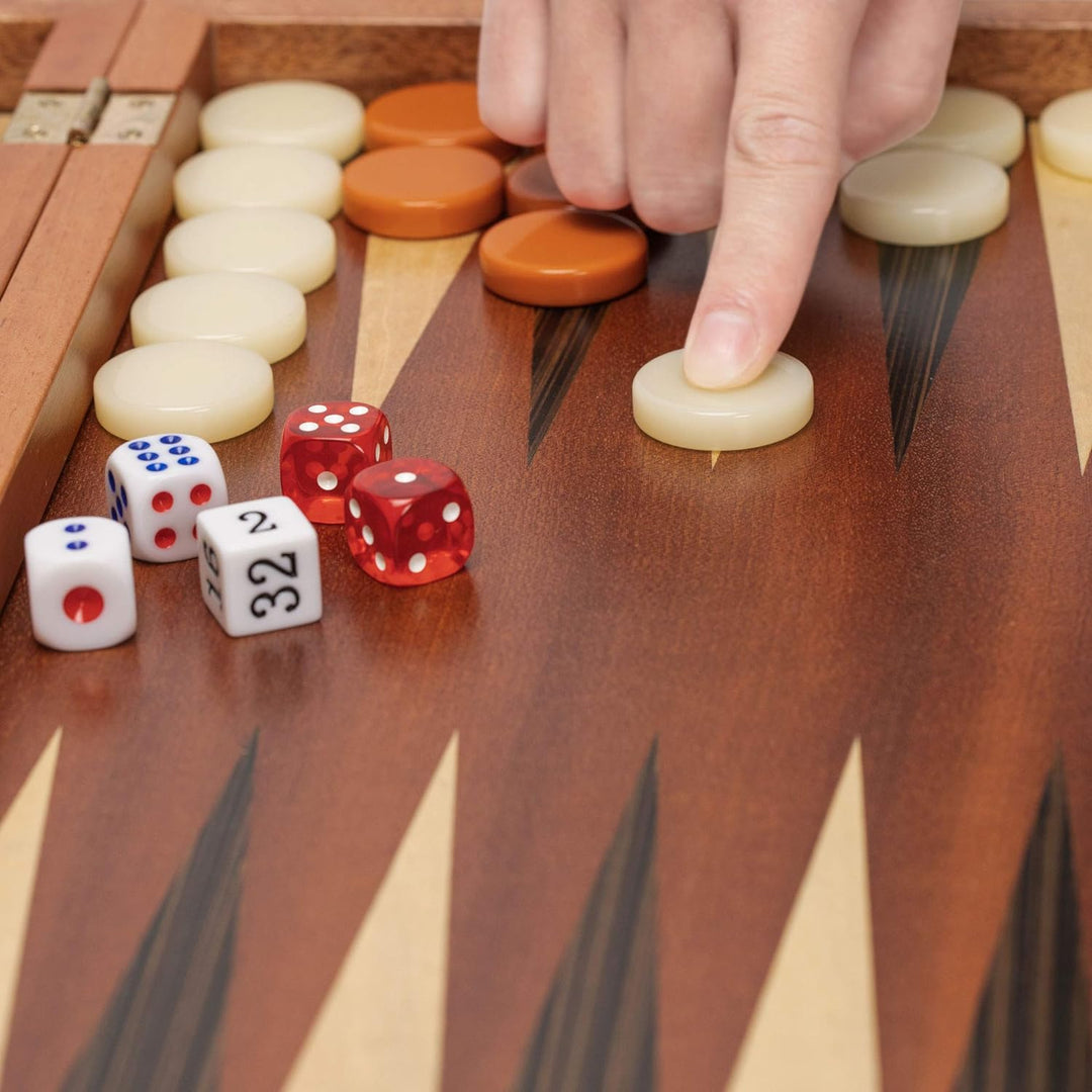Yellow Mountain Imports Backgammon-Spiel-Set mit Holzeinlagen - Cascadia - mit Acryl-Spielsteinen &