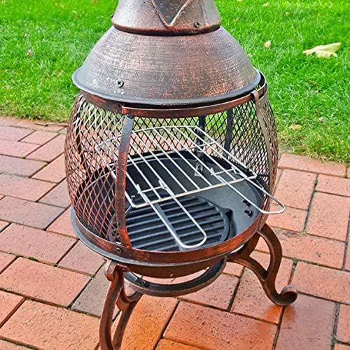 Terrassenofen mit Grillrost & Gittertür, Massive Qualität aus Gusseisen, Feuerkorb, Feuerstelle, Azt