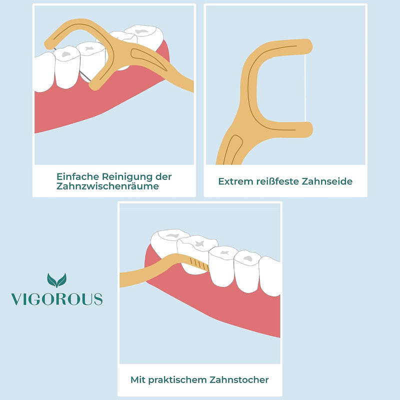 VIGOROUS® 150 Stk. nachhaltige Zahnseide Sticks - Zahnsticks für Zahnreinigung - vegane Zahnseidenha