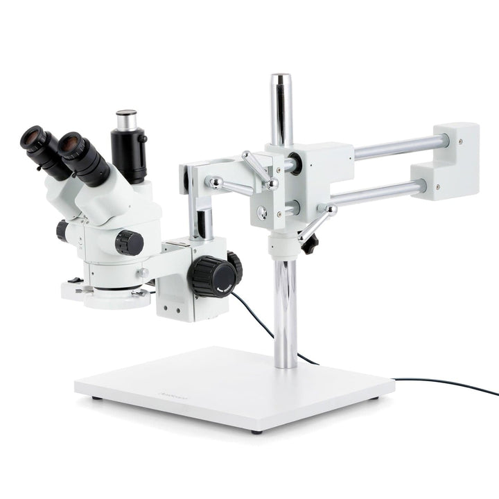 AmScope SM-4NTP-FRL Simul-Fokales Stereo Zoom Mikroskop auf Doppelarm-Auslegerständer mit Fluoreszie