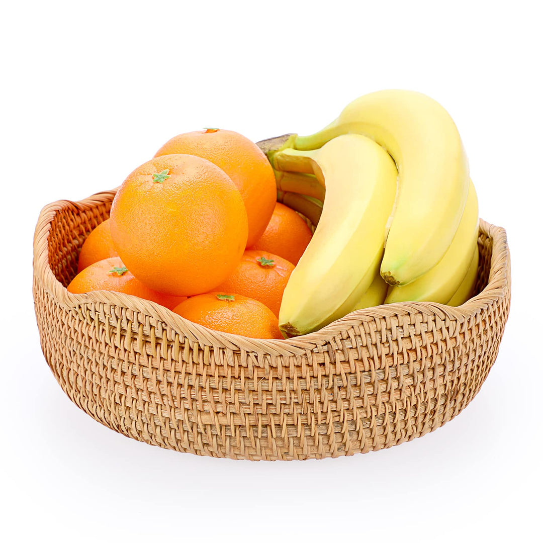 IGNPION Rattan-Aufbewahrungsschale aus gewebtem Obstkorb, rund, 26 cm, Brot-Servierkörbe, Snack-Eier