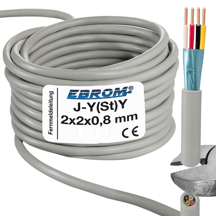 EBROM Fernmeldeleitung Telefonkabel Datenübertragung J-Y(St) Y 2x2x0,8 mm geschirmt - Meterware auf