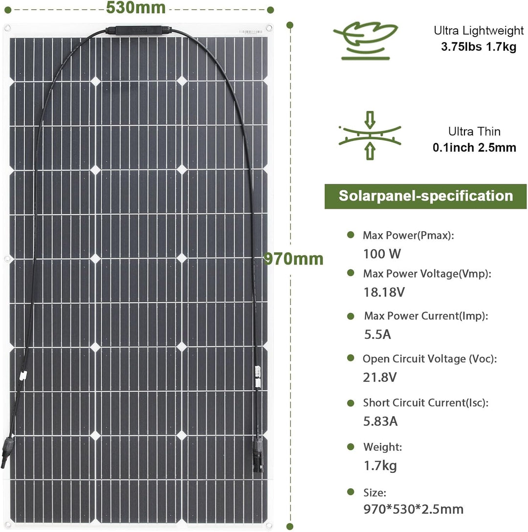 100W Solarpanel 18V Flexibel Solarmodul Monokristallin Leicht für Outdoor Aufladung Spitzenposition