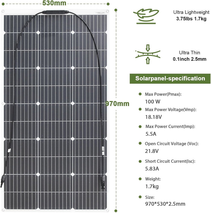 100W Solarpanel 18V Flexibel Solarmodul Monokristallin Leicht für Outdoor Aufladung Spitzenposition