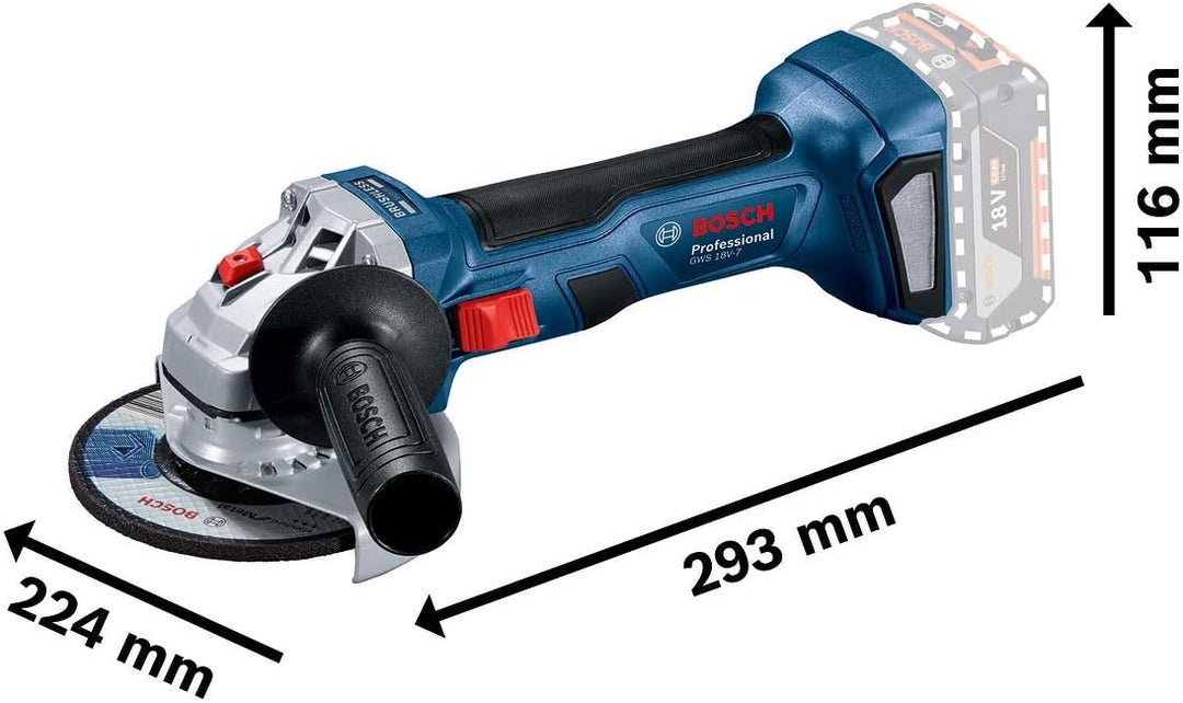 Bosch Professional 18V System Akku Winkelschleifer GWS 18V-7 (115 mm Scheiben-Ø, inkl. Schutzhaube,