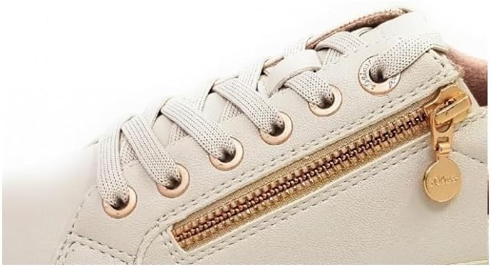 s.Oliver Damen Sneaker flach elegant mit Schnürsenkeln und Reissverschluss 37 EU Cream, 37 EU Cream