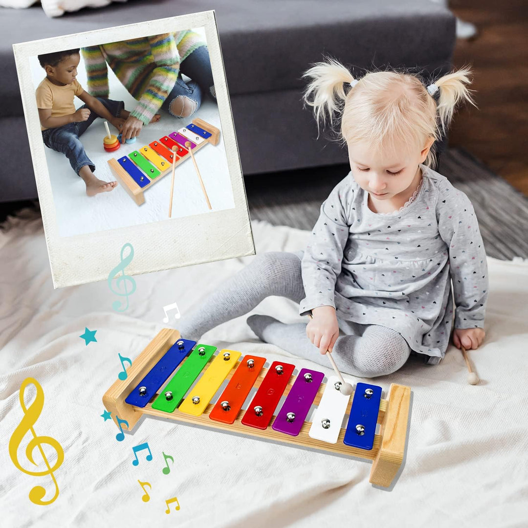 Xylophon Glockenspiel Holz Musikinstrumente für Erwachsene Kinder Mit 2 Glockenspiel Schlägel Bunt X