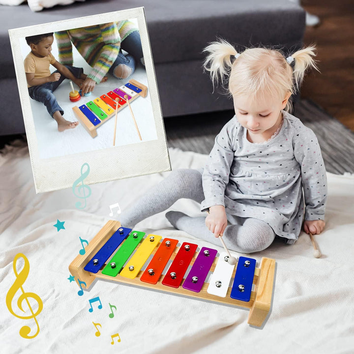 Xylophon Glockenspiel Holz Musikinstrumente für Erwachsene Kinder Mit 2 Glockenspiel Schlägel Bunt X