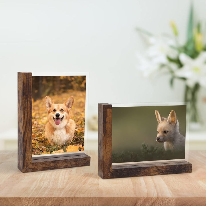 RLAVBL 2er Set Bilderrahmen 13x18 cm, Doppelseitiger Glasbilderrahmen mit L-förmigem MDF-Sockel, für