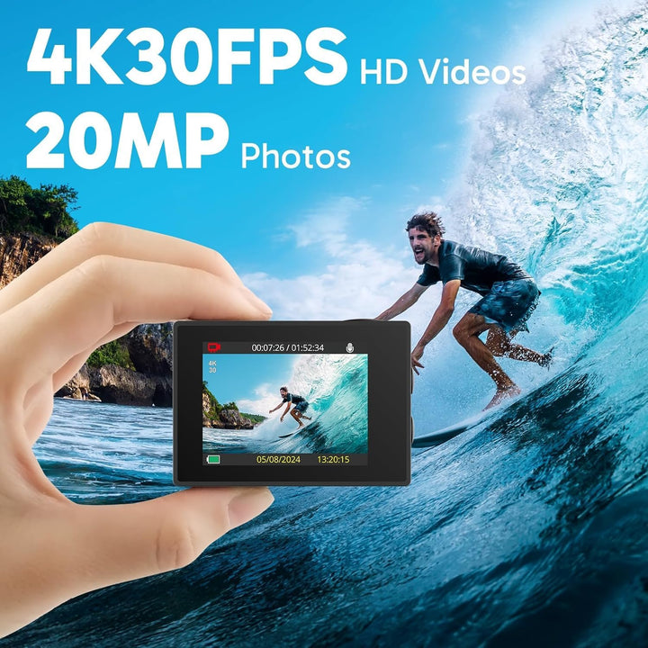 AKASO Action Cam,4K30FPS 20MP WiFi Unterwasserkamera 170°Ultra Weitwinkel Full HD Action Kamera mit