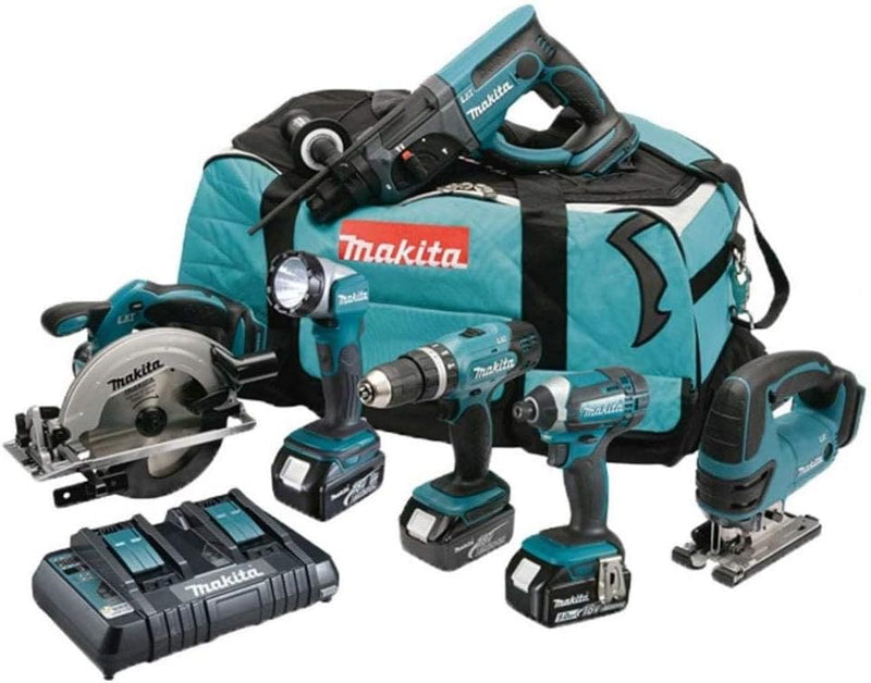 MAKITA Pack 6 machines DLX6068PT avec 3 batteries 18V 5Ah Li-ion, sac de transport et chargeur DC18R