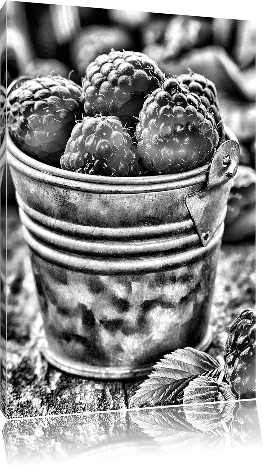 Pixxprint Himbeeren im Eimer als Leinwandbild | Grösse: 100x70 cm | Wandbild| Kunstdruck | fertig be