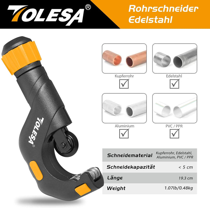 TOLESA Rohrschneider 5-50mm, Rohrschneider Edelstahl, Rohrabschneider für Edelstahlrohre, Rohrschnei