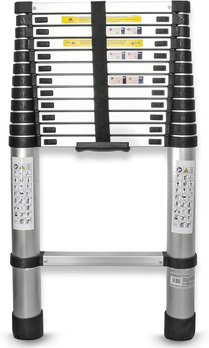 Eaxus® Teleskopleiter 3,8m - DIN EN 131 Aluminium Mehrzweckleiter Ausziehbar mit 13 Stufen, Silber 3