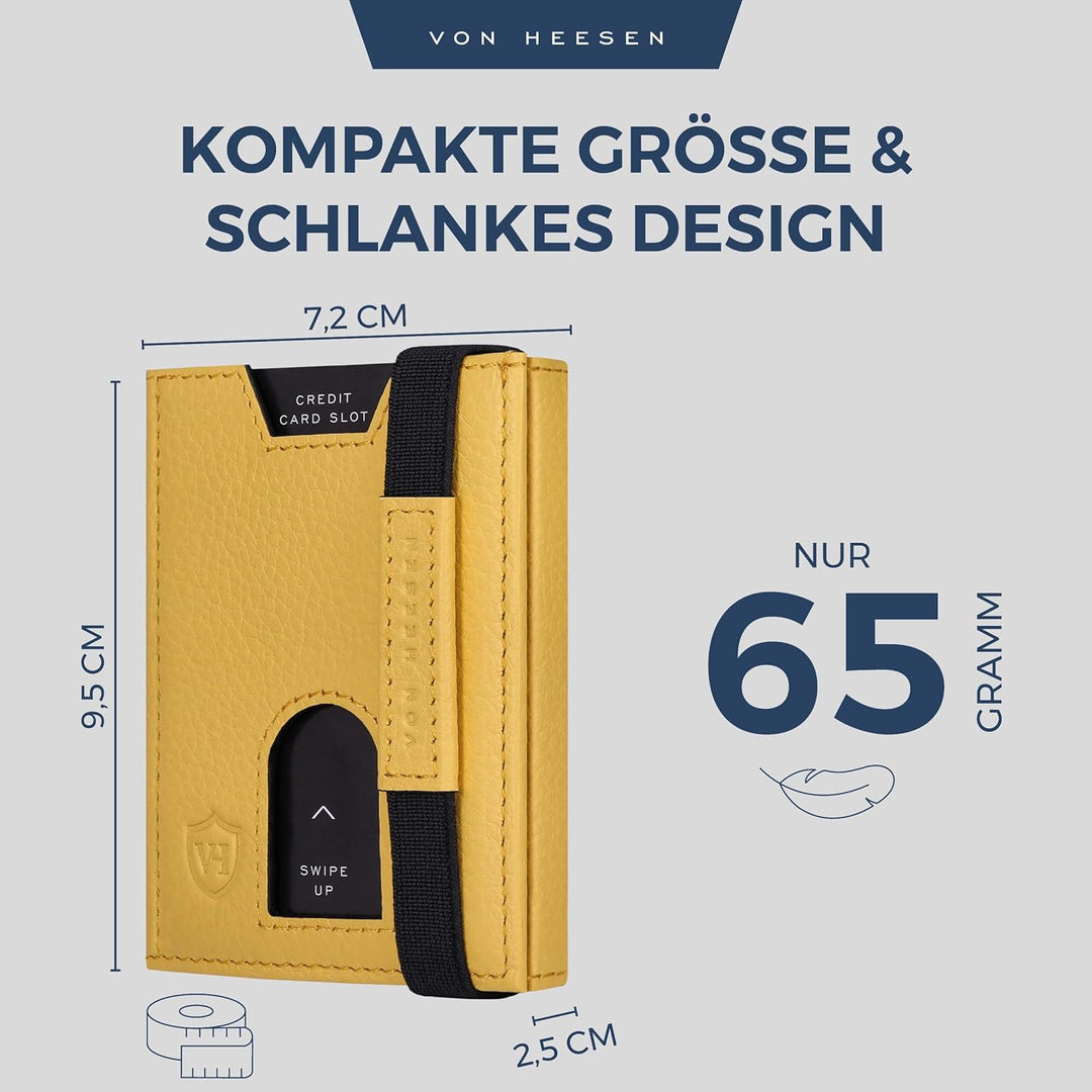 VON HEESEN Slim Wallet mit XL Münzfach & RFID-Schutz - Leder Geldbeutel - Mini Geldbörse für Herren