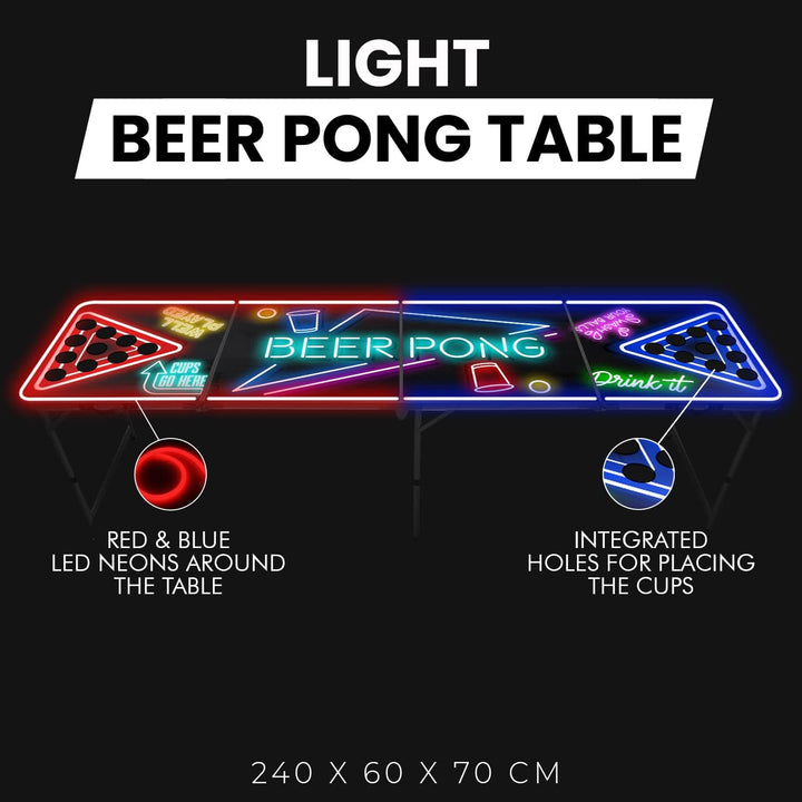 Offizieller Spotlightholes Beer Pong Tisch mit Löchern Set | 1 Glow Beer Pong Tisch + 2 Regale + 22