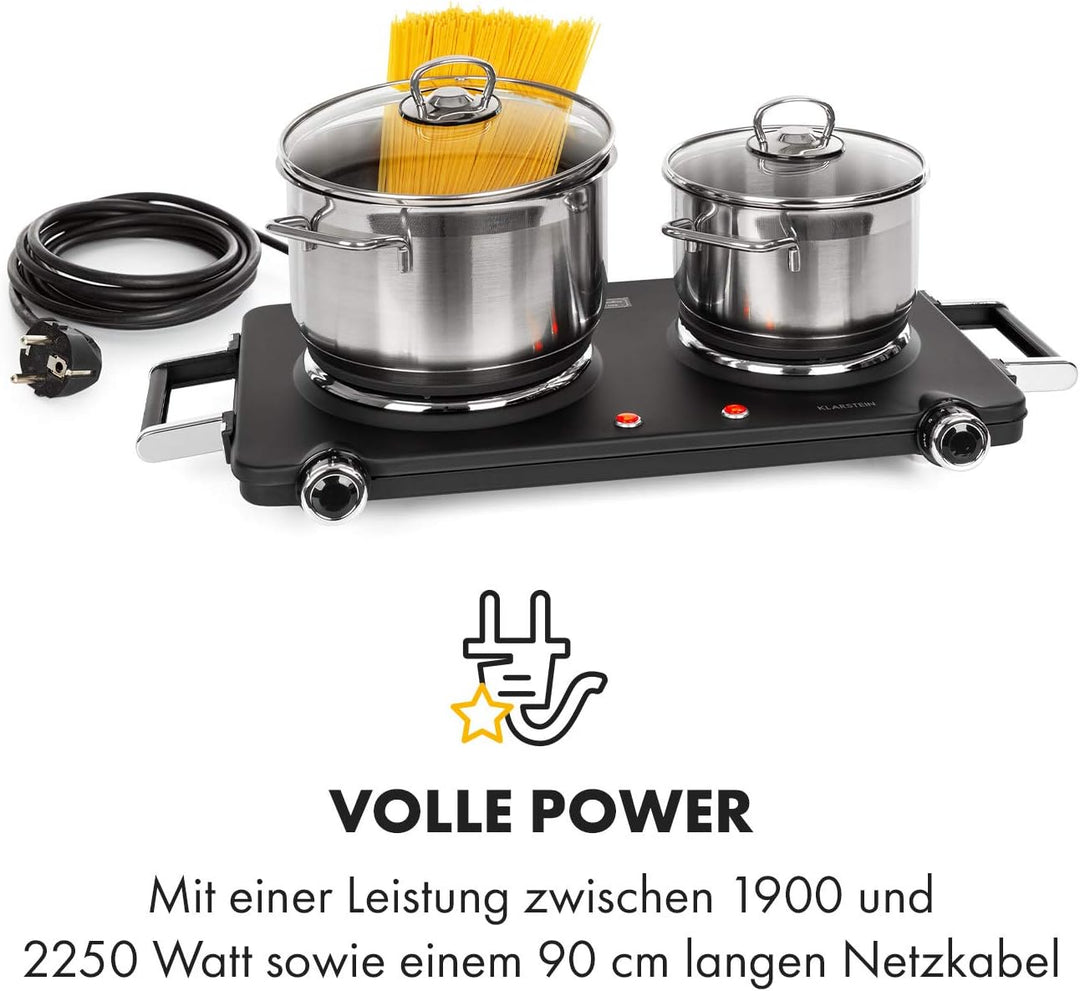 Klarstein Cookorama elektrische Doppelkochplatte, 2250 Watt, Massekochfelder: 150/180 mm Ø, Kontroll