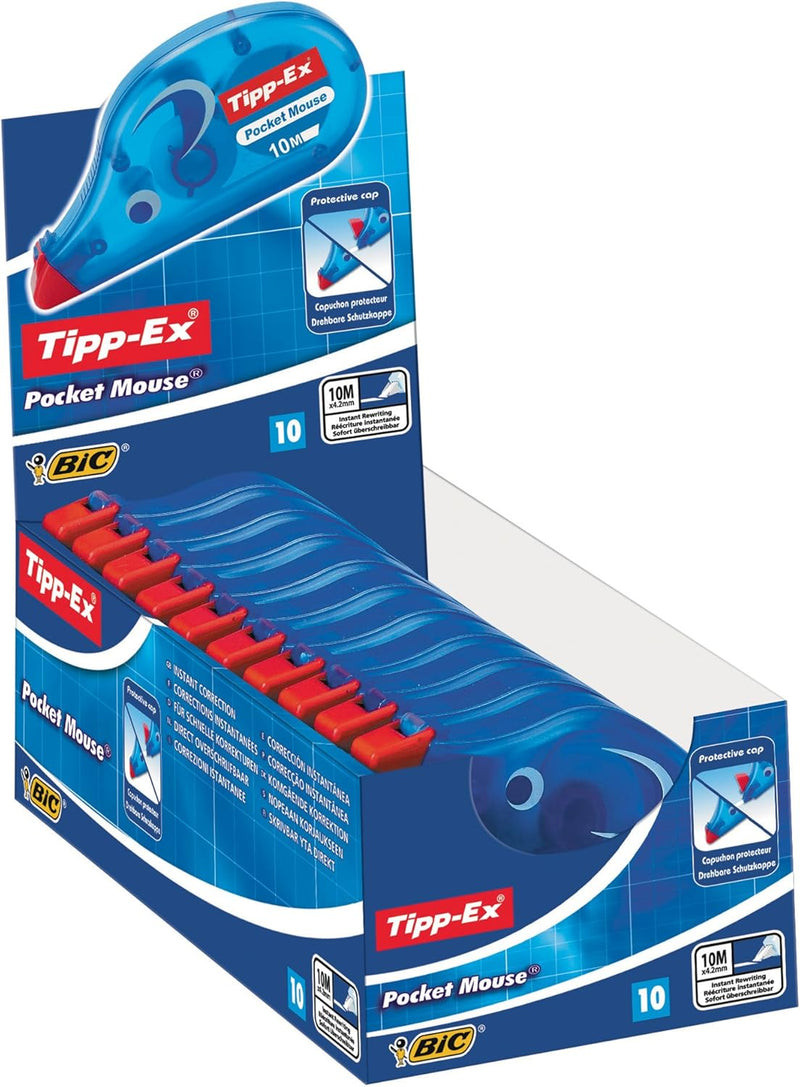 Tipp-Ex Korrekturroller Pocket Mouse mit Schutzkappe, 10m x 4.2mm, 10er Pack, Ideal für das Büro, da