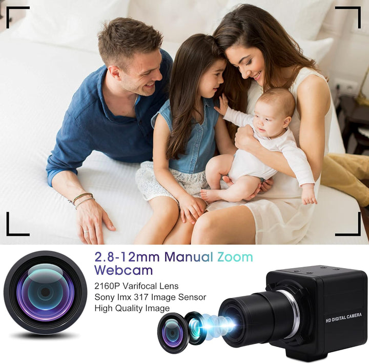 G 4K Varifokal USB Kamera 4facher optischer Zoomen Webcam,2.8-12mm Varifocus Webkamera,2160P manuell