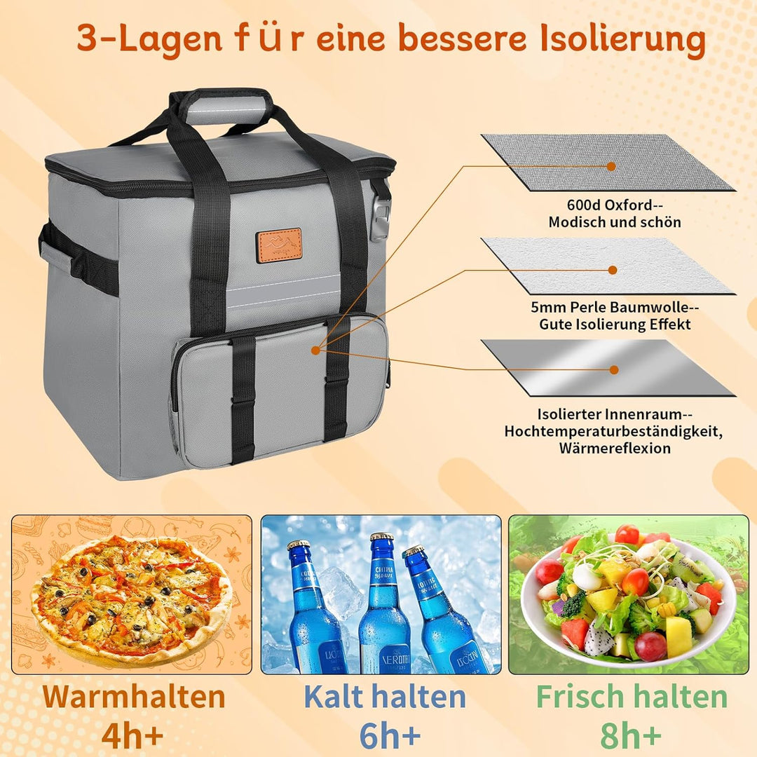 kühltasche faltbar 30L, Picknicktasche, Lunch Bag, Leck-proof & wasserdicht, für Strand, Camping, Pi