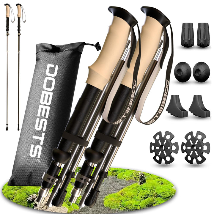 DOBESTS Wanderstöcke, Nordic Walking Stöcke Aluminium, mit extra Gummipuffer und Tragebeutel, Faltba