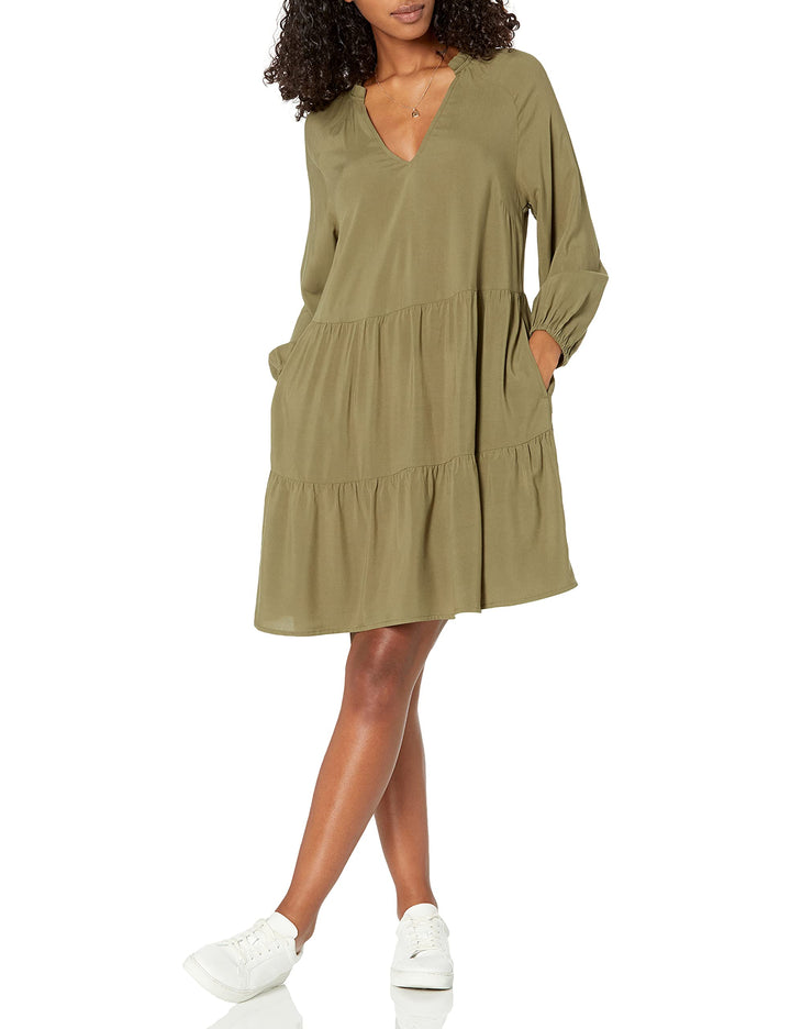 The Drop gestuftes Minikleid mit Rüschenausschnitt für Damen von @caralynmirand S Olivgrün, S Olivgr