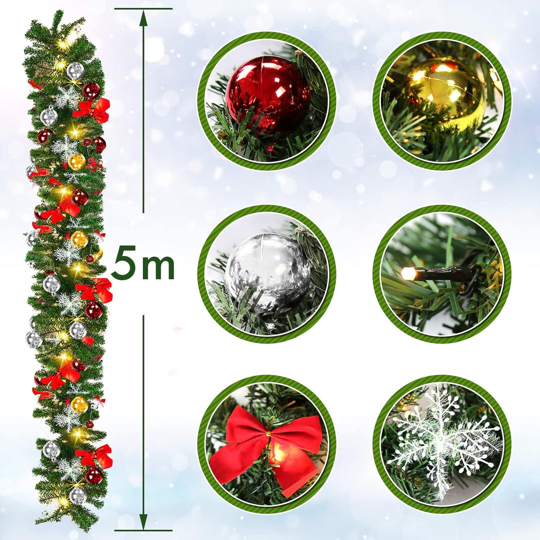 Jopassy 500CM Weihnachtsgirlande mit Beleuchtung, Tannengirlande mit Leicht, Künstliche Kranzdekorat