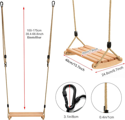 Holz Schaukel,Holzschaukel Outdoor für Erwachsene und Kinder,Garten Schaukel Outdoor mit Einstellbar