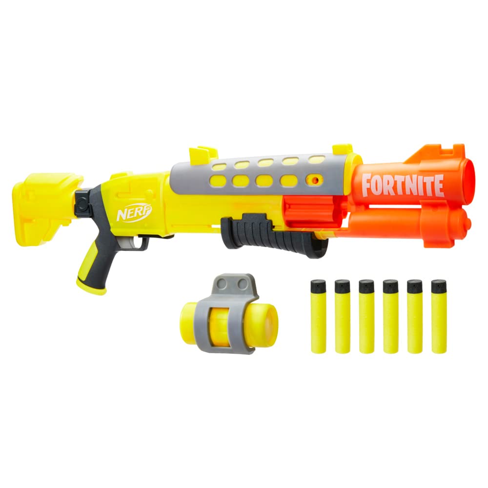 Nerf Fortnite Legendary TAC Blaster, Lackierung Gelbes Leuchten, 6-Dart Megatrommel, 6 Nerf AccuStri