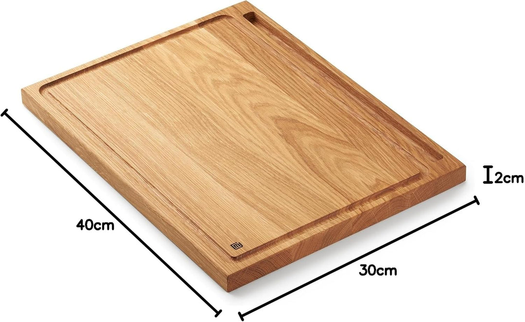 Edeldings Schneide- und Servierbrett aus hochwertiger Eiche 40 х 30 cm gross mit Saftrille und Table