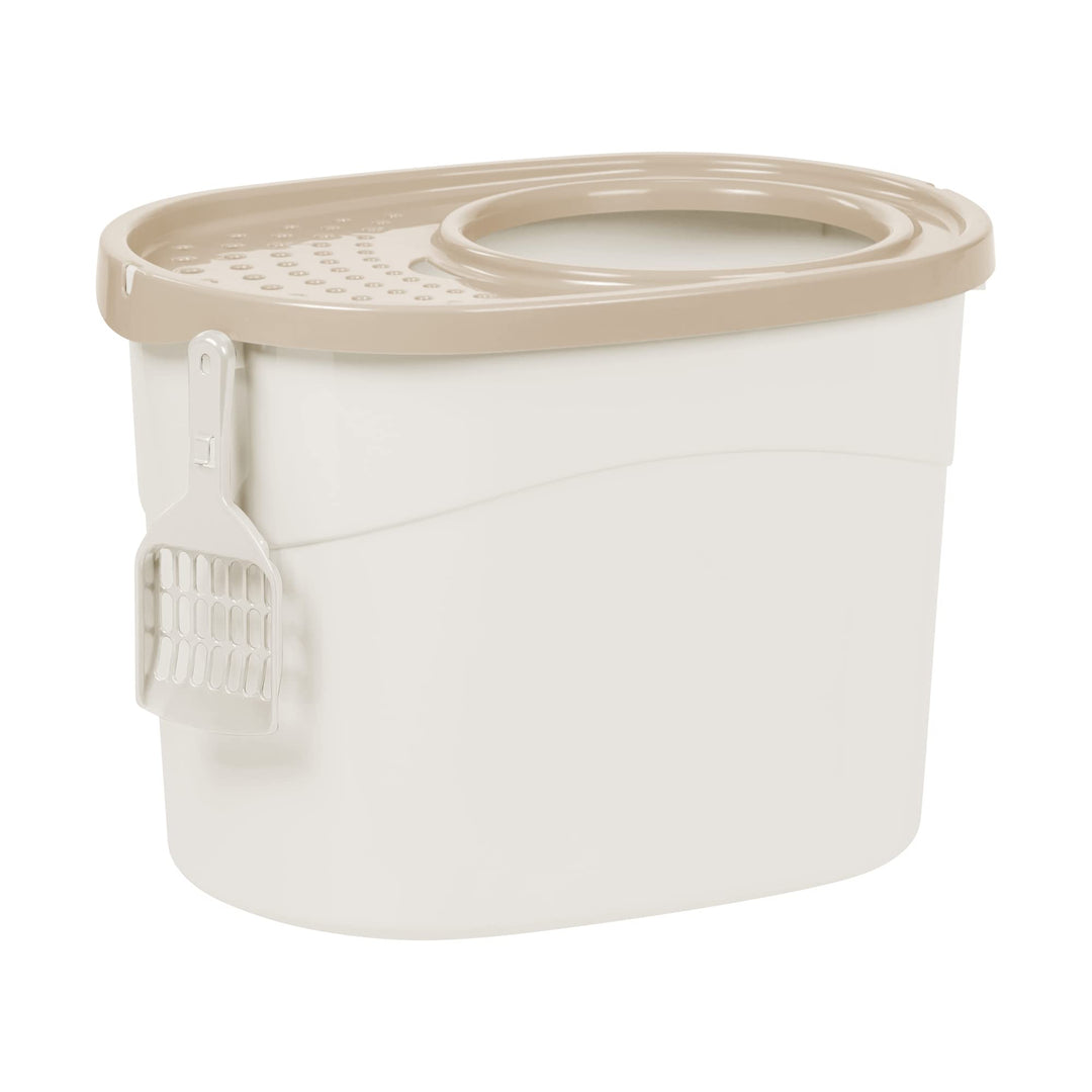 Iris Ohyama Katzenklo mit Schaufel, bis 7 kg, Weiss/Beige, mit Deckel, Katzentoilette, leicht reinig
