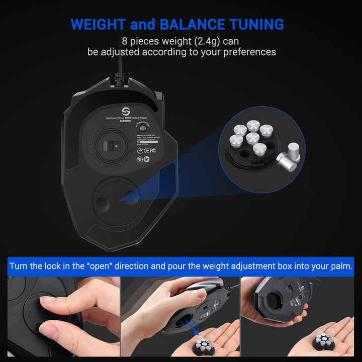 UtechSmart Venus -gaming maus 12 tasten mmo maus 16400 dpi USB Laser Gaming Mouse | 18 Tasten naga |
