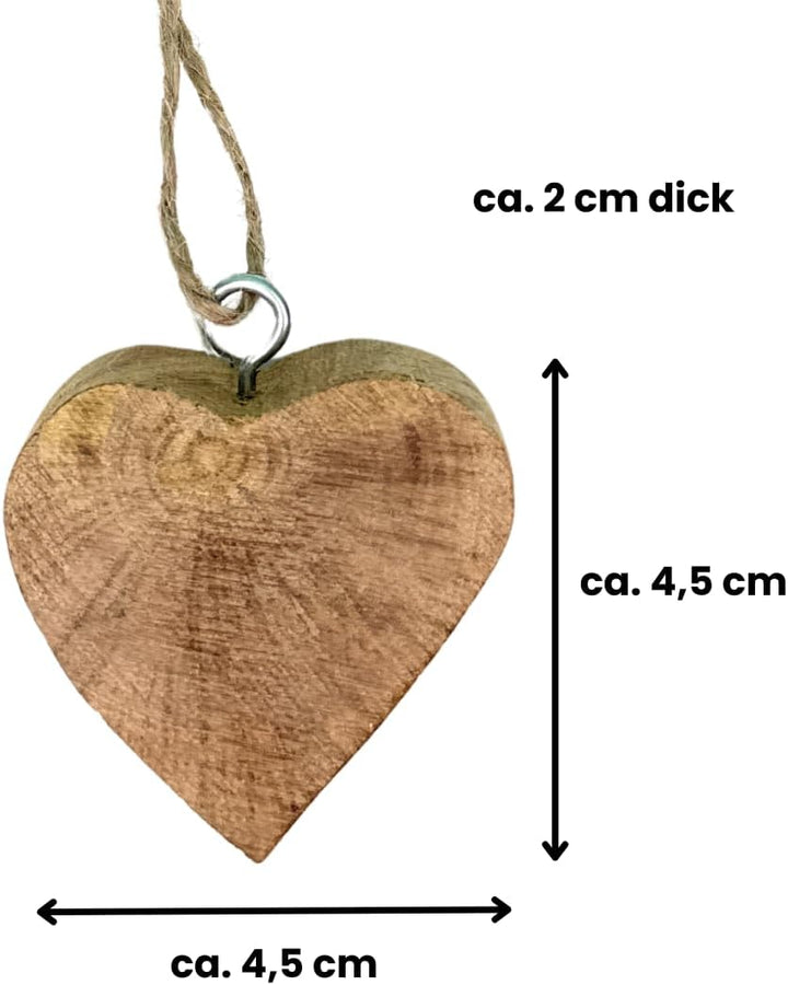 6X Herz Anhänger 4,5 x 4,5 cm Holz, Massiv Holzherzen zum Hängen Deko Hänger Natur
