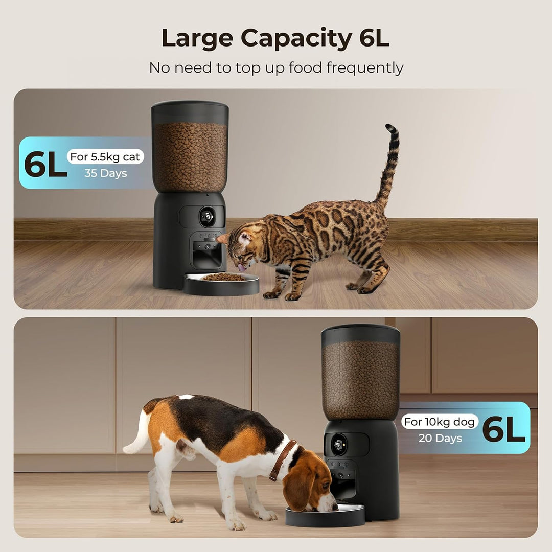 Futterautomat Katze 6L mit 2 Kamera für Trockenfutter, WiFi APP-Steuerung | Laser Interaktives, HD B