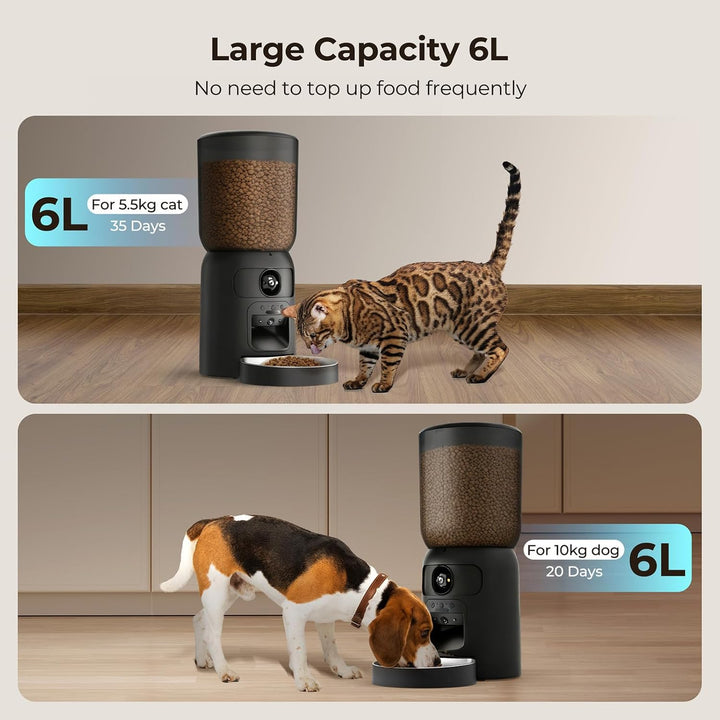 Futterautomat Katze 6L mit 2 Kamera für Trockenfutter, WiFi APP-Steuerung | Laser Interaktives, HD B