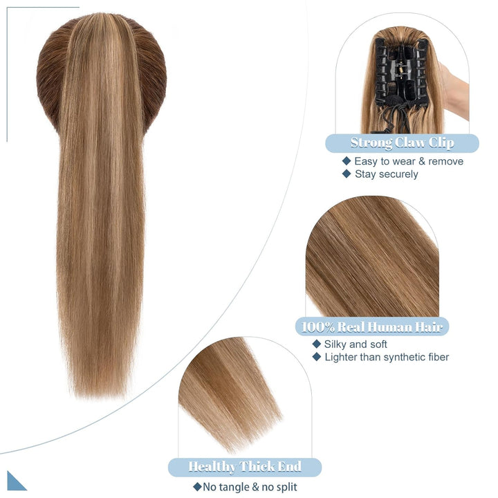 SEGO Ponytail Extension Echthaar mit Klammer Pferdeschwanz Zopf Clip in Haarteil Haarverlängerung 10