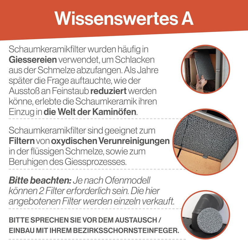 Feuerfest 123 - Feinstaubfilter Kaminofen 140x140x22 mm, Feinstaub Russfilter zum nachrüsten Kamine