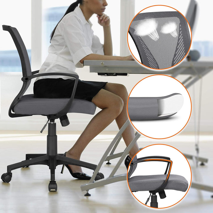 Yaheetech Bürostuhl Ergonomisch, Schreibtischstuhl mit Netzbespannung, Arbeitsstuhl mit Armlehnen, C