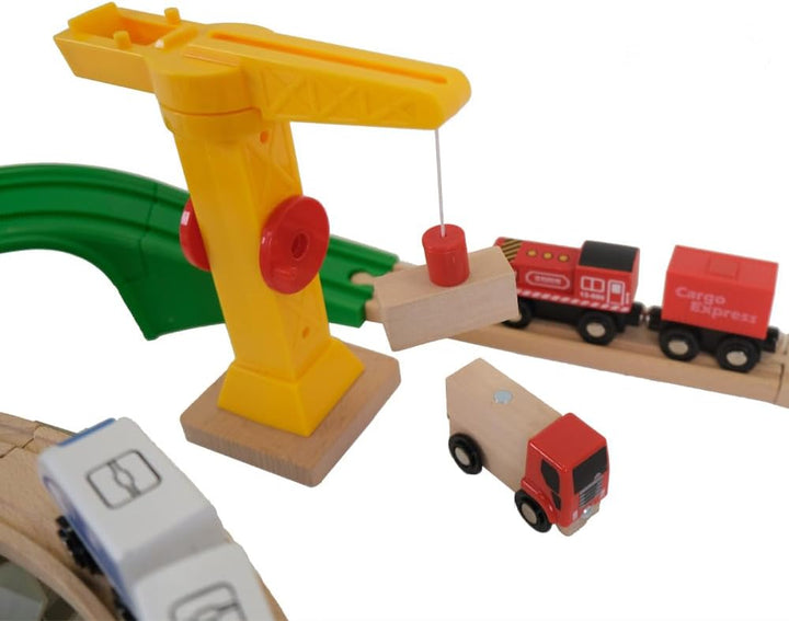 Bandits & Angels Holzeisenbahn-Set Transportthema 100 Teile ab 3 Jahren für Jungen und Mädchen – Hol